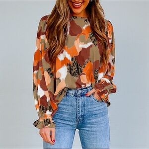 Abstract Printed Long Sleeve Blouse Boho "Lorelei"